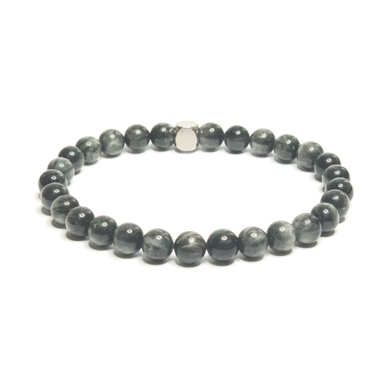 Sokolí oko / Hawk Eye náramek elastický přírodní kámen, kulička 6 mm / 16 - 17 cm, kámen moudrých předků