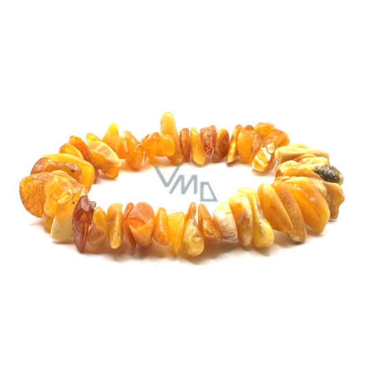 Jantar Baltský medový / zlatý náramek elastický sekaný přírodní, 16 - 17 cm, ztuhlé sluneční světlo