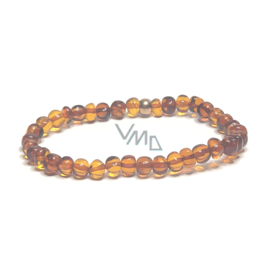Jantar Baltský koňakový náramek elastický přírodní, nugerka nepravidelná cca 5 mm / 16 - 17 cm, ztuhlé sluneční světlo