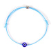 Modré oko náramek provazový tkaný světle modrý, komponent ve stříbrné barvě