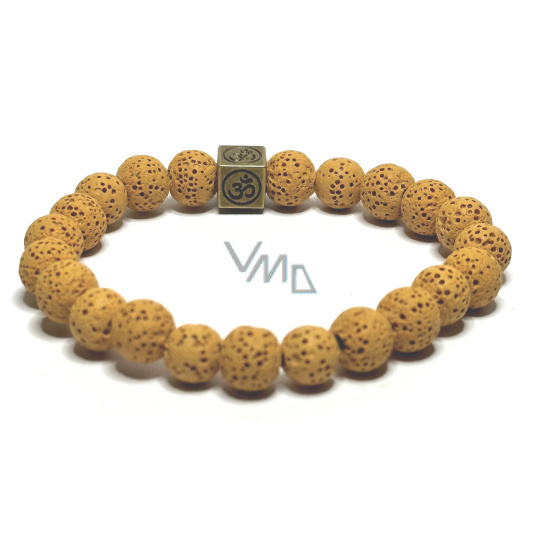 Láva žlutá s královskou mantrou Óm, náramek elastický přírodní kámen, kulička 8 mm / 16 - 17 cm, zrozen ze čtyř živlů Láva žlutá s královskou mantrou Óm, náramek elastický přírodní kámen, kulička 8 mm / 16 - 17 cm, zrozen ze čtyř živlů