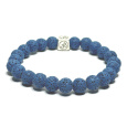Láva tmavě modrá s královskou mantrou Óm, náramek elastický přírodní kámen, kulička 8 mm / 16 - 17 cm, zrozen ze čtyř živlů