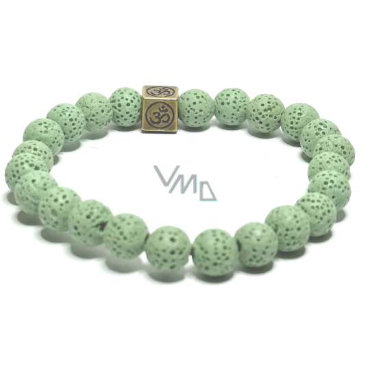 Láva světle zelená s královskou mantrou Óm, náramek elastický přírodní kámen, kulička 8 mm / 16 - 17 cm, zrozen ze čtyř živlů Láva světle zelená s královskou mantrou Óm, náramek elastický přírodní kámen, kulička 8 mm / 16 - 17 cm, zrozen ze čtyř živlů