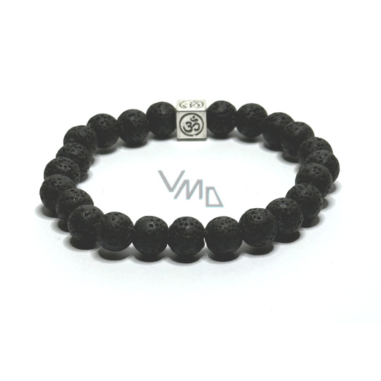 Láva tmavě šedá s královskou mantrou Óm, náramek elastický přírodní kámen, kulička 8 mm / 16 - 17 cm, zrozen ze čtyř živlů Láva tmavě šedá s královskou mantrou Óm, náramek elastický přírodní kámen, kulička 8 mm / 16 - 17 cm, zrozen ze čtyř živlů