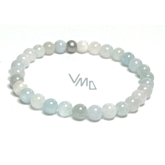 Morganit modrý náramek elastický přírodní kámen, kulička 6 mm / 16 - 17 cm, kámen božské lásky