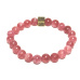 Křemen růžový / jahodový s královskou mantrou Óm náramek elastický přírodní kámen, kulička 8 mm / 16 - 17 cm, AAA kvalita, nejdokonalejší léčitel
