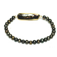 Perla říční černá s ozdobou náramek elastický přírodní, kulička 4-5 mm / 16 - 17 cm, symbol ženskosti, přináší obdiv