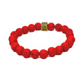 Láva jasně červená s královskou mantrou Óm, náramek elastický přírodní kámen, kulička 8 mm / 16 - 17 cm, zrozen ze čtyř živlů