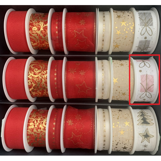 Nekupto Stuha látková vánoční Bílá růžové dárečky 25 mm x 2,5 m