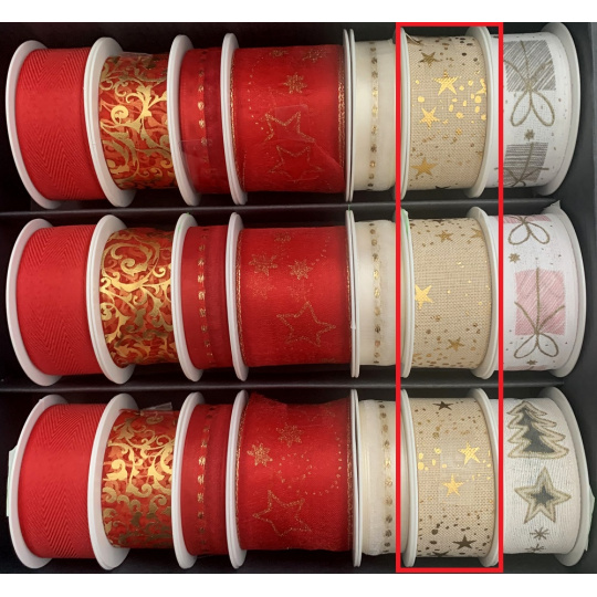 Nekupto Stuha látková vánoční Béžová zlaté hvězdičky 25 mm x 2,5 m