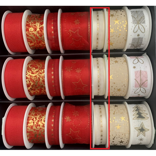 Nekupto Stuha látková vánoční Bílobéžová zlaté tečky 15 mm x 3 m