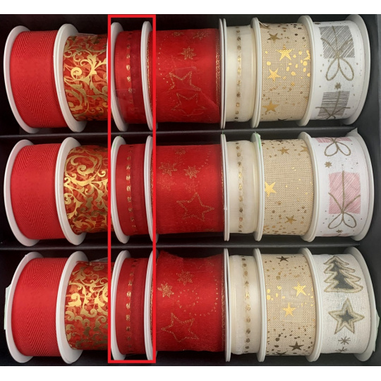 Nekupto Stuha látková vánoční Červená zlaté tečky 15 mm x 3 m