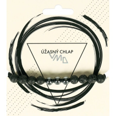 Láva černá, Mužská záležitost náramek z přírodních kamenů - ˇUžasný chlap 21 cm, zrozen ze čtyř živlů