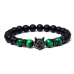 Onyx černý matný + Tygří oko zelené + Vlčí hlava náramek elastický přírodní kámen, kulička 8 mm / 21 cm