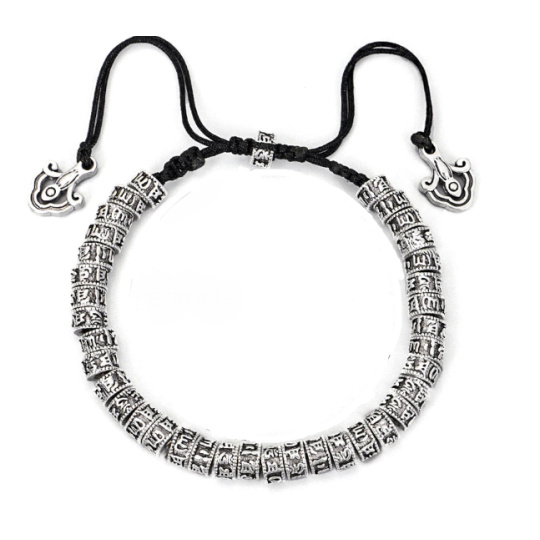 Tibetský buddhismus, Šest slov, Mantra náramek ručně vyrobený provazový uzel, 16 - 28 cm