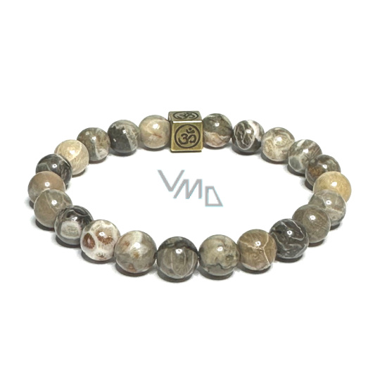 Celestin, chryzantémový s královskou mantrou Óm náramek elastický přírodní kámen, kulička 8 mm / 16 - 17 cm Celestin, chryzantémový s královskou mantrou Óm náramek elastický přírodní kámen, kulička 8 mm / 16 - 17 cm