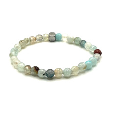 Achát světle modrý fazet náramek elastický přírodní kámen, kulička 6 mm / 16 - 17 cm