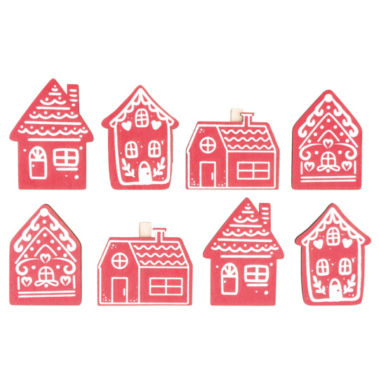 Domečky dřevěné na kolíčku 6 cm 8 kusů