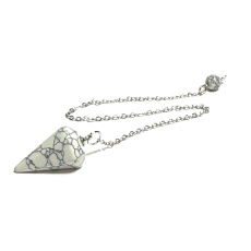 Magnezit / Howlit bílý kyvadlo přírodní kámen 2,5 cm + 18 cm řetízek s korálkou, očistný kámen