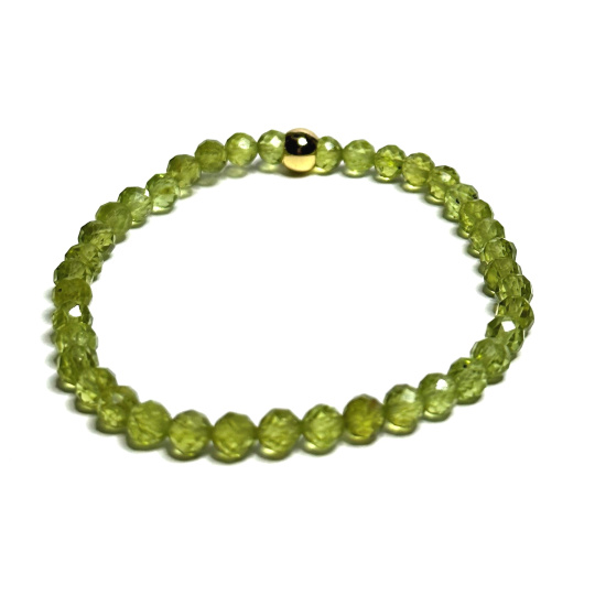 Olivín / Peridot fazet náramek elastický přírodní kámen, kulička 5 mm / 16 - 17 cm, kámen chránící lidskou auru