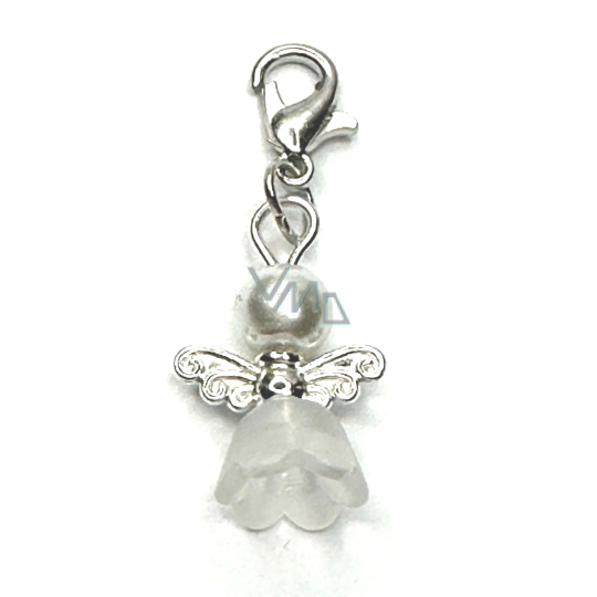 Anděl strážný přívěsek s bílou sukní a perličkou 14 x 19 mm 1 kus