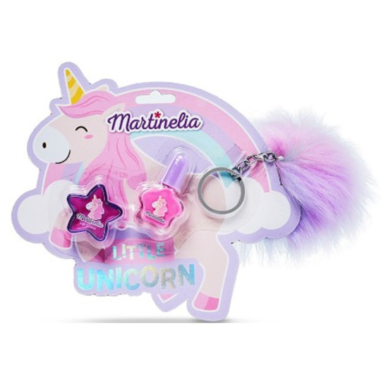 Martinelia Little Unicorn lesk na rty 2 g + lak na nehty 4 ml + přívěsek na klíče 1 kus, kosmetická sada pro děti Martinelia Little Unicorn lesk na rty 2 g + lak na nehty 4 ml + přívěsek na klíče 1 kus, kosmetická sada pro děti