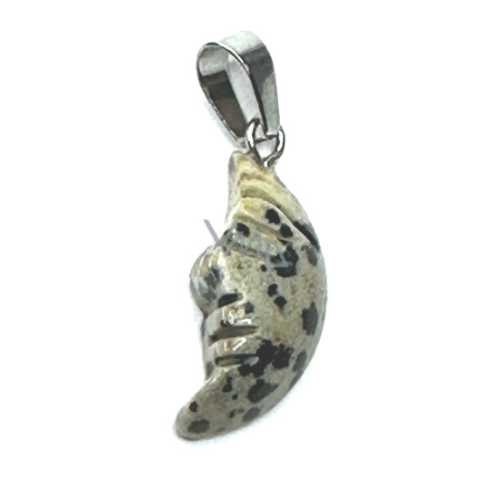 Jaspis Dalmatin Měsíc přívěsek přírodní kámen, ručně broušená figurka 2,2 x 10 mm, kámen pozitivní energie