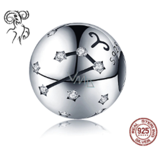 Charm Sterlingové stříbro 925 znamení zvěrokruhu Beran + zirkony, korálek na náramek 9 mm Charm Sterlingové stříbro 925 znamení zvěrokruhu Beran + zirkony, korálek na náramek 9 mm