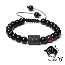 Onyx Będący znakiem zodiaku, naturalny kamień, kulka 8mm / regulowana wielkość, kamień życiowych sił