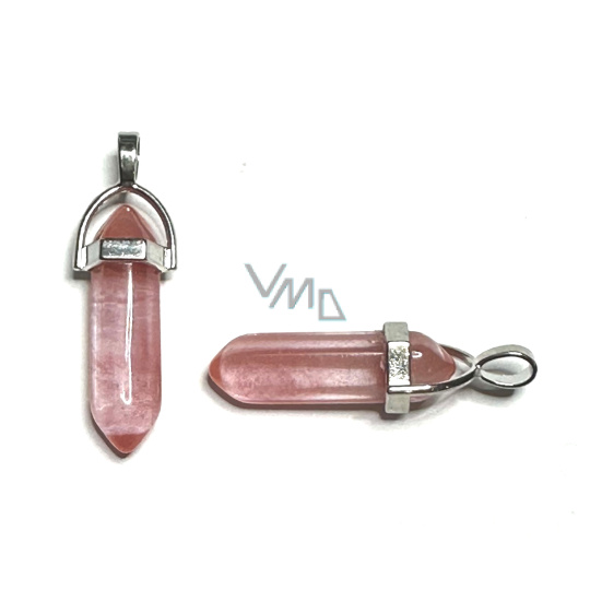 Křišťál růžový Kyvadlo šestihran přívěsek přírodní kámen 41 x 13 mm, kámen kamenů