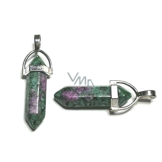 Anyolit / Rubín v Zoisitu kyvadlo šestihran přívěsek přírodní kámen 41 x 13 mm, ulevuje v období smutku Anyolit / Rubín v Zoisitu kyvadlo šestihran přívěsek přírodní kámen 41 x 13 mm, ulevuje v období smutku