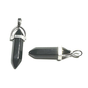 Obsidian kyvadlo šestihran přívěsek přírodní kámen 41 x 13 mm, kámen záchrany