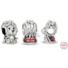 Charm Sterlingové stříbro 925 Anglie vlajka - Lev postava, korálek na náramek cestování Charm Sterlingové stříbro 925 Anglie vlajka - Lev postava, korálek na náramek cestování