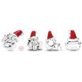 Charm Sterlingové stříbro 925 Santa s červenou čepicí, korálek na náramek Vánoce