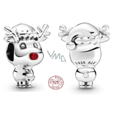 Charm Sterlingové stříbro 925 Rudolf s červeným nosem sob, korálek na náramek Vánoce Charm Sterlingové stříbro 925 Rudolf s červeným nosem sob, korálek na náramek Vánoce