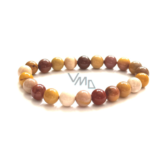 Mokait náramek elastický z přírodního kamene, kulička 8 mm / 16 - 17 cm, motivační kámen