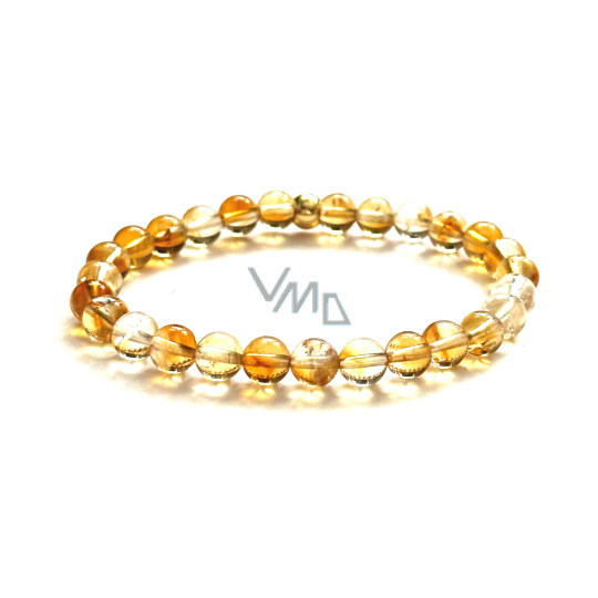 Citrín náramek elastický z přírodního kamene, kulička 6 mm / 16 - 17 cm, AA kvalita, kámen hojnosti, úspěchu
