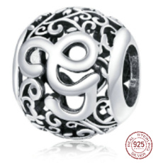 Charm Sterlingové stříbro 925 Kouzelná abeceda písmeno G s květinami, korálek na náramek