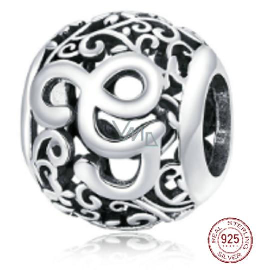 Charm Sterlingové stříbro 925 Kouzelná abeceda písmeno G s květinami, korálek na náramek