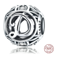 Charm Sterlingové stříbro 925 Kouzelná abeceda písmeno D s květinami korálek na náramek