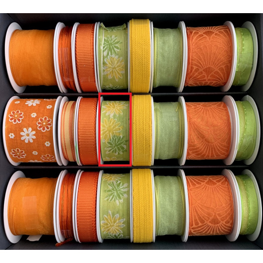 Nekupto Stuha látková Zelená s kvítky 3 m x 25 mm