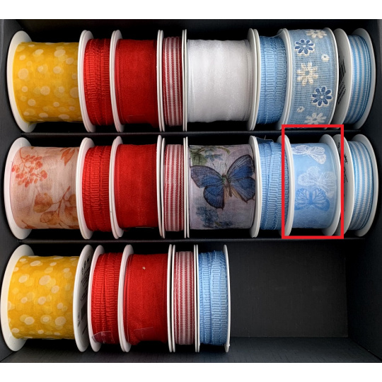 Nekupto Stuha látková Modrá s motýlky 3 m x 25 mm