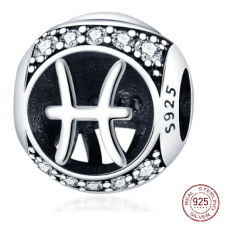 Charm Sterlingové stříbro 925 znamení zvěrokruhu Ryby + zirkony, korálek na náramek