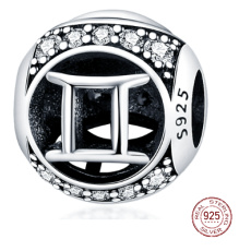 Charm Sterlingové stříbro 925 znamení zvěrokruhu Blíženci + zirkony, korálek na náramek