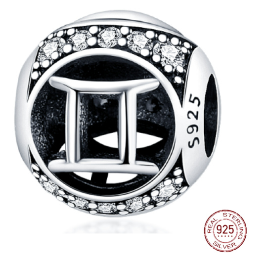 Charm Sterlingové stříbro 925 znamení zvěrokruhu Blíženci + zirkony, korálek na náramek