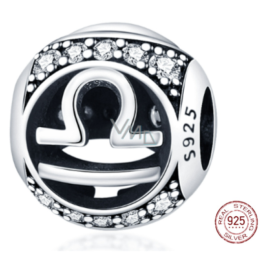 Charm Sterlingové stříbro 925 znamení zvěrokruhu Váhy + zirkony, korálek na náramek Charm Sterlingové stříbro 925 znamení zvěrokruhu Váhy + zirkony, korálek na náramek