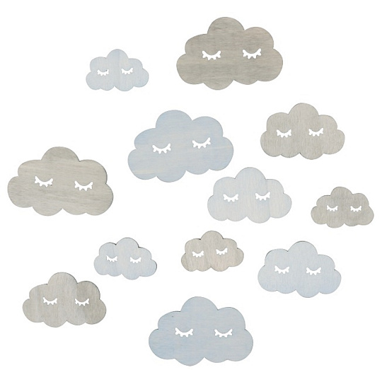 Obláčky dřevěné se zavřenými oči mix velikostí 12 kusů v sáčku