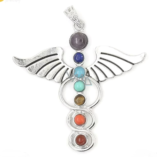 7 čaker přívěsek energetický - symbol anděl přírodní korálky 5,5 cm 7 čaker přívěsek energetický - symbol anděl přírodní korálky 5,5 cm