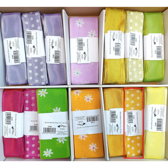 Ditipo Stuha látková Flora žlutá s bílými puntíky 3 m x 25 mm