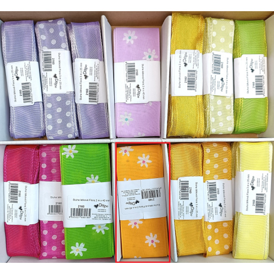 Ditipo Stuha látková Flora žlutá s bílými kvítečky 2 m x 40 mm